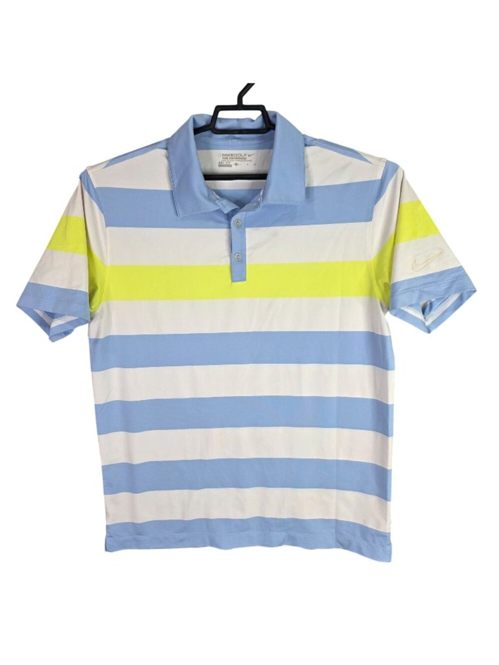 Mens Nike Golf Blue White Yellow Striped Polo Shirt Short Sleeve Polyester L
